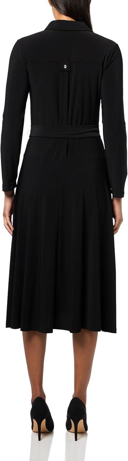 imageTommy Hilfiger Womens Roll Tab Sleeves Collared Solid Jersey ShirtdressBlack