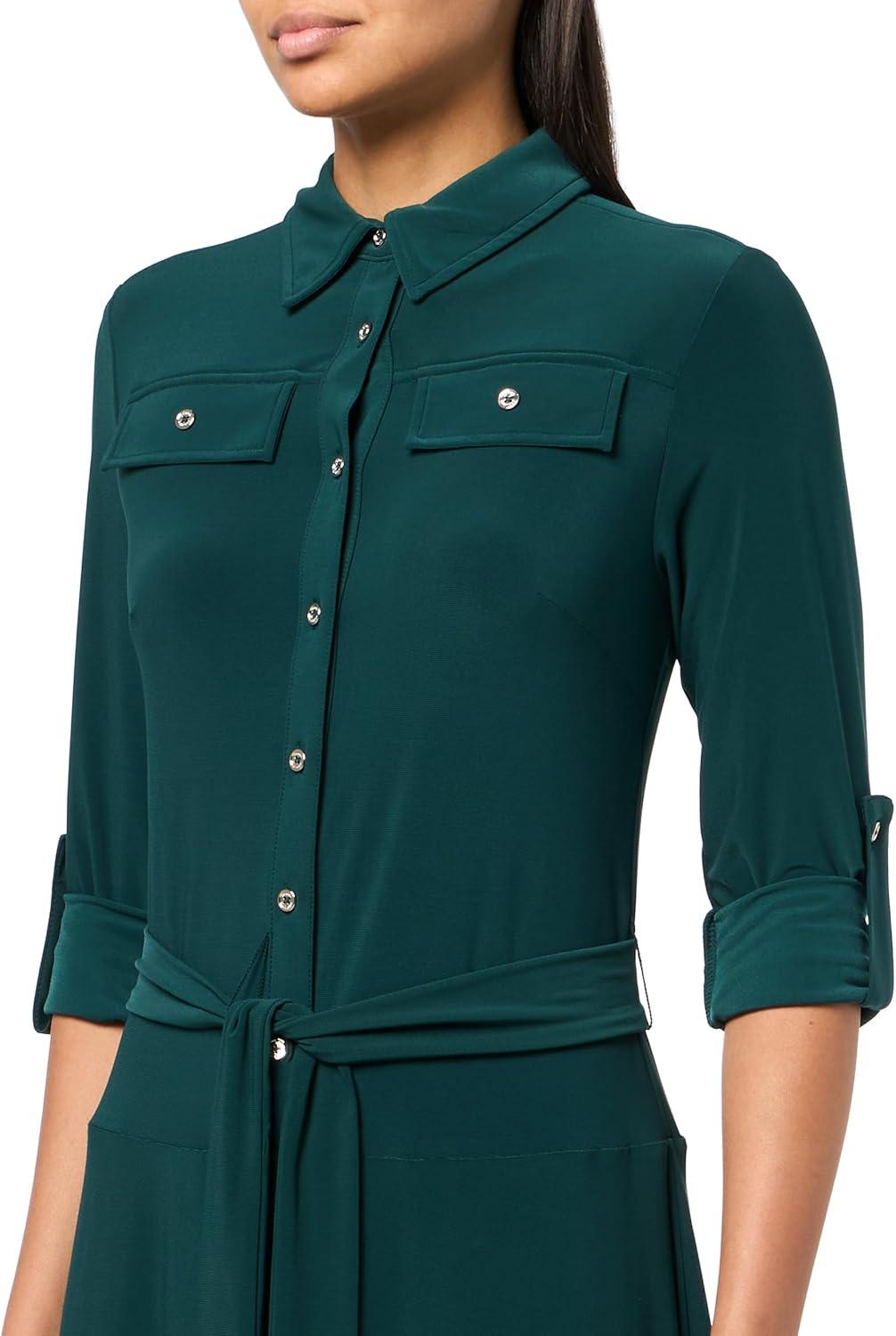 imageTommy Hilfiger Womens Roll Tab Sleeves Collared Solid Jersey ShirtdressCypress