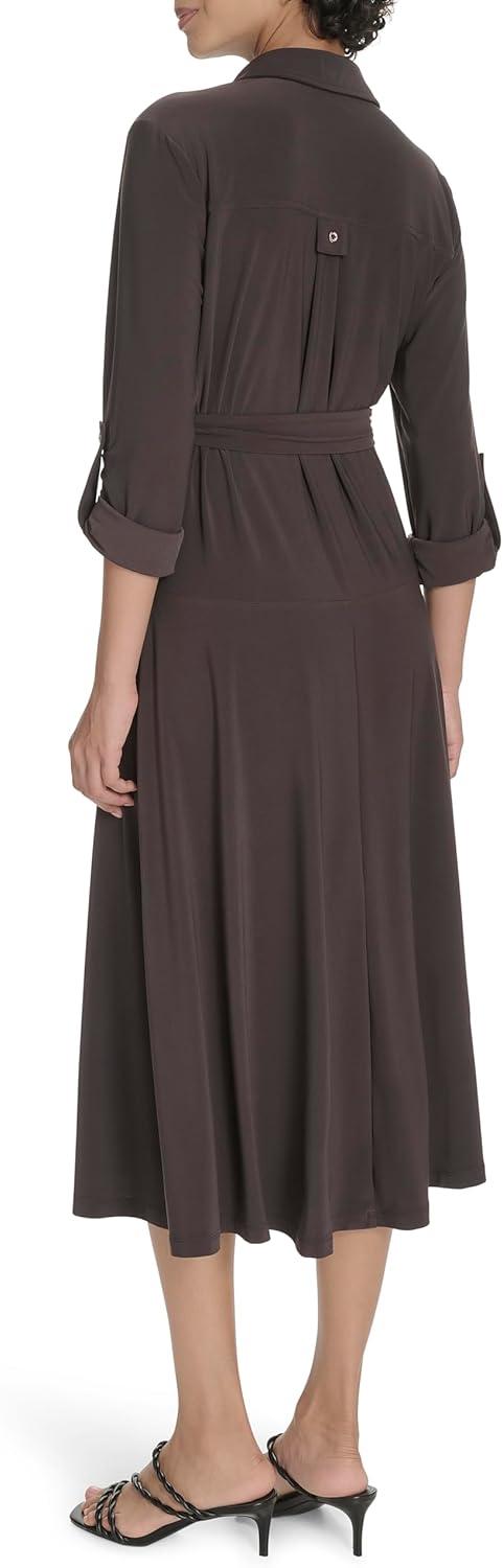 imageTommy Hilfiger Womens Roll Tab Sleeves Collared Solid Jersey ShirtdressMink