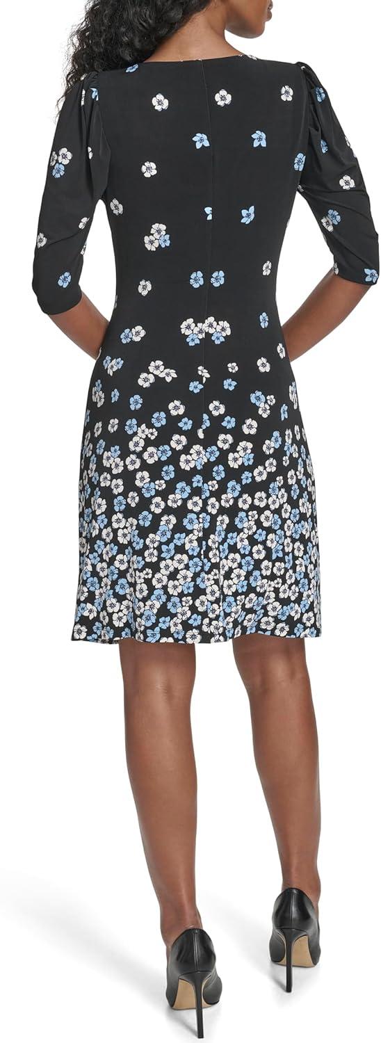 imageTommy Hilfiger Womens Short Ruched Sleeve Boat Neck Shift Mini DressBlackBreeze