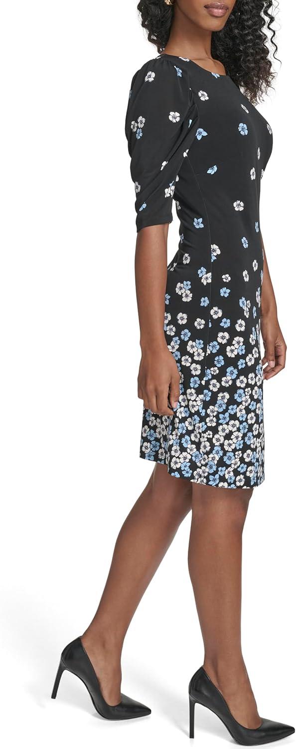 imageTommy Hilfiger Womens Short Ruched Sleeve Boat Neck Shift Mini DressBlackBreeze