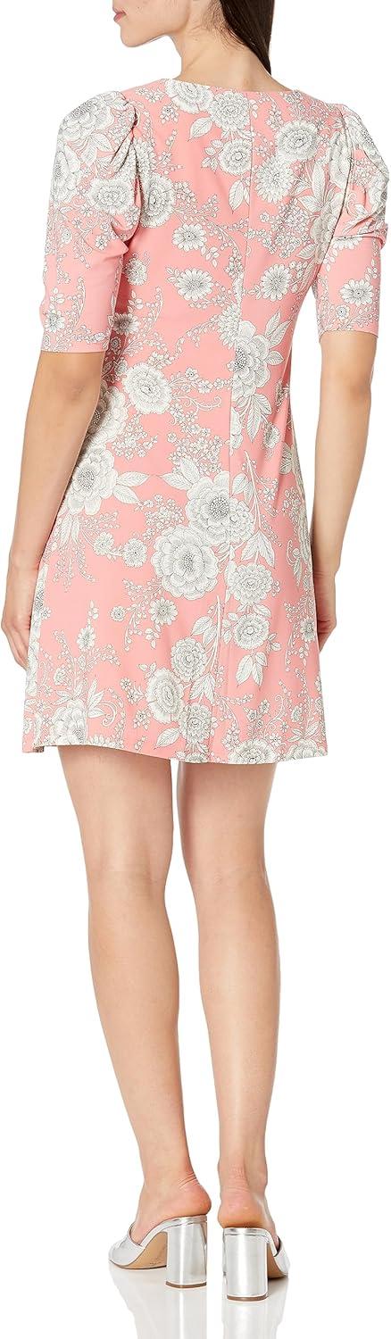 imageTommy Hilfiger Womens Short Ruched Sleeve Boat Neck Shift Mini DressBloomIvory