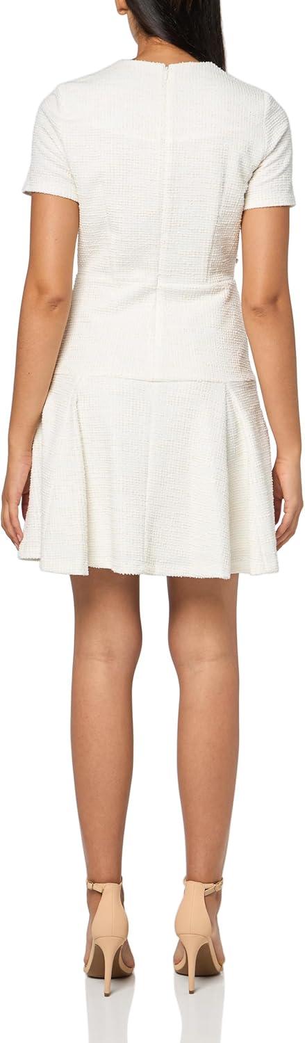 imageTommy Hilfiger Womens Short Sleeve Button Front Sparkle Boucle Knit Fit and Flare Mini DressCreamCream