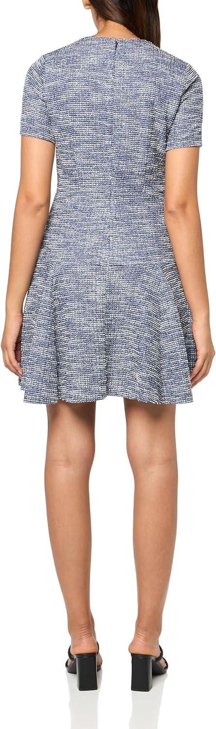 imageTommy Hilfiger Womens Short Sleeve Button Front Sparkle Boucle Knit Fit and Flare Mini DressSky CaptainCream