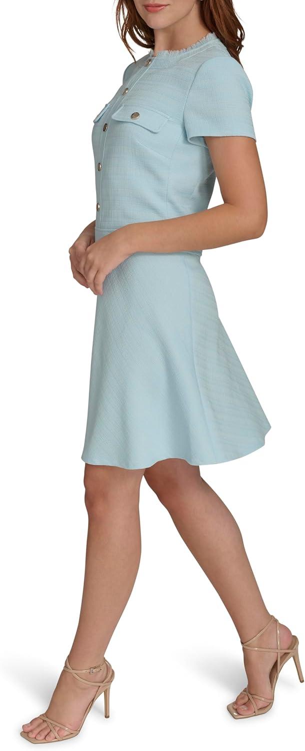 imageTommy Hilfiger Womens Short Sleeve Crew Neck Two Chest Pockets Hopsack Mini DressPorcelain Blue