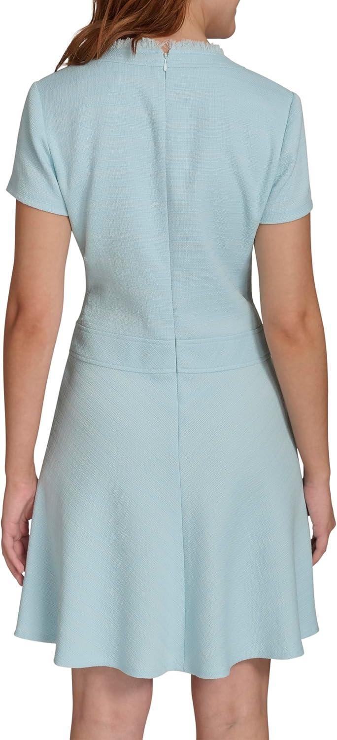 imageTommy Hilfiger Womens Short Sleeve Crew Neck Two Chest Pockets Hopsack Mini DressPorcelain Blue