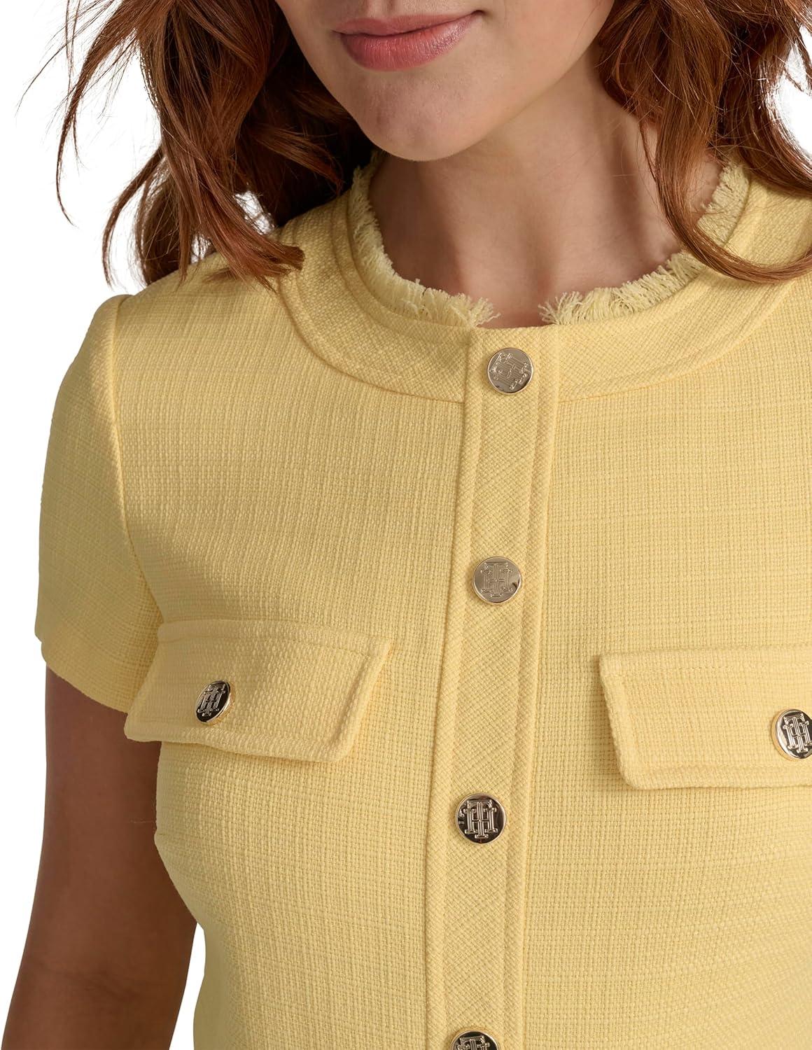 imageTommy Hilfiger Womens Short Sleeve Crew Neck Two Chest Pockets Hopsack Mini DressSnap Dragon