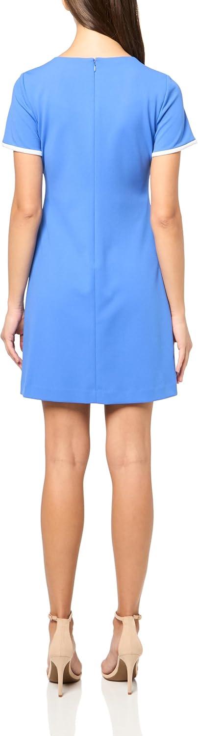 imageTommy Hilfiger Womens Short Sleeve Jewel Neck Contrast Piping Mini Shift DressAmparo BlueIvory