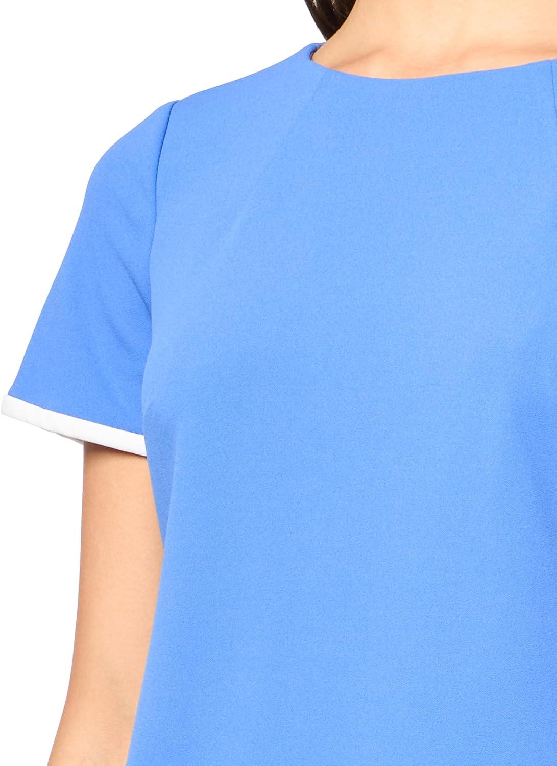 imageTommy Hilfiger Womens Short Sleeve Jewel Neck Contrast Piping Mini Shift DressAmparo BlueIvory