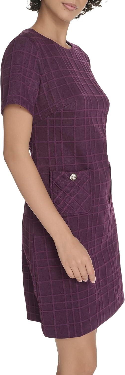 imageTommy Hilfiger Womens Short Sleeve Jewel Neck Novelty Button Mini Shift DressAubergine