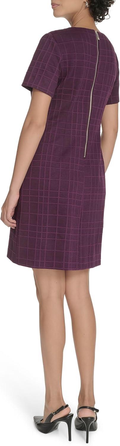 imageTommy Hilfiger Womens Short Sleeve Jewel Neck Novelty Button Mini Shift DressAubergine