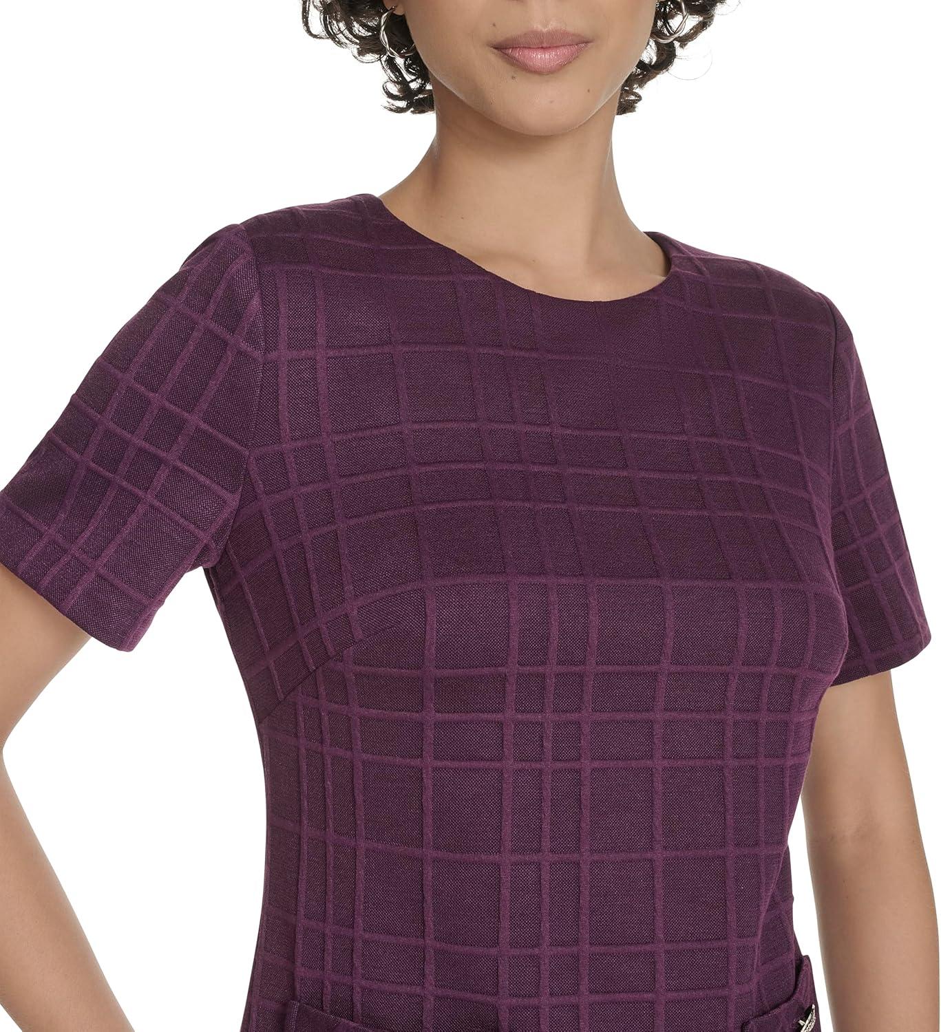 imageTommy Hilfiger Womens Short Sleeve Jewel Neck Novelty Button Mini Shift DressAubergine