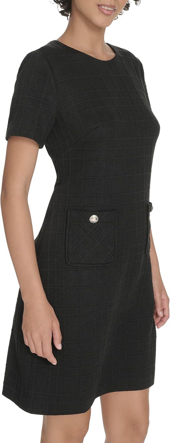 imageTommy Hilfiger Womens Short Sleeve Jewel Neck Novelty Button Mini Shift DressBlack