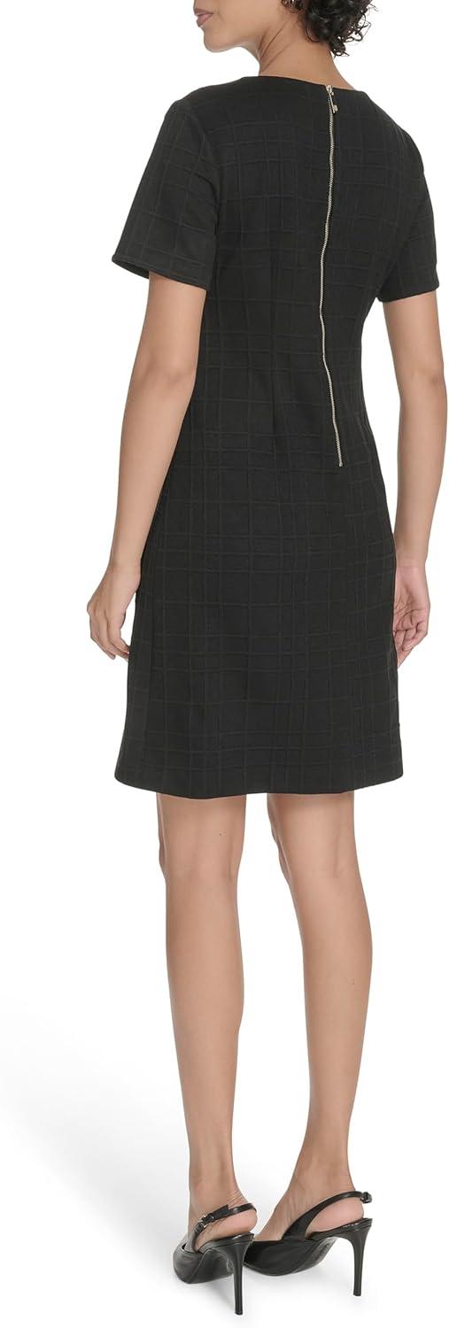 imageTommy Hilfiger Womens Short Sleeve Jewel Neck Novelty Button Mini Shift DressBlack