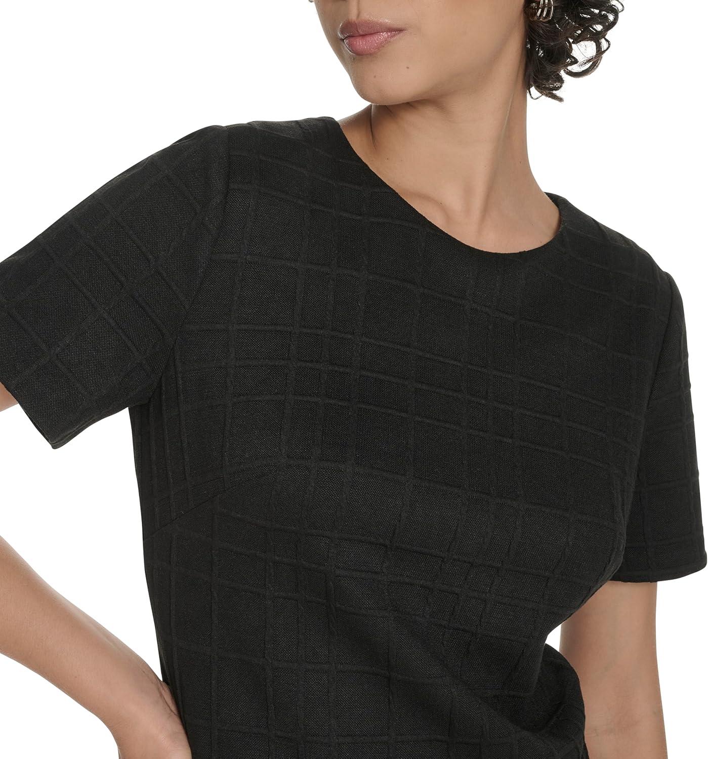imageTommy Hilfiger Womens Short Sleeve Jewel Neck Novelty Button Mini Shift DressBlack