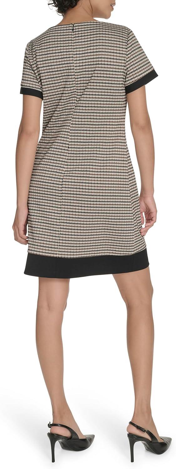 imageTommy Hilfiger Womens Short Sleeve Jewel Neck Novelty Button Mini Shift DressBrown Multi