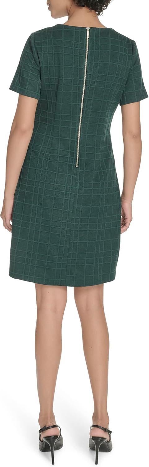 imageTommy Hilfiger Womens Short Sleeve Jewel Neck Novelty Button Mini Shift DressCypress