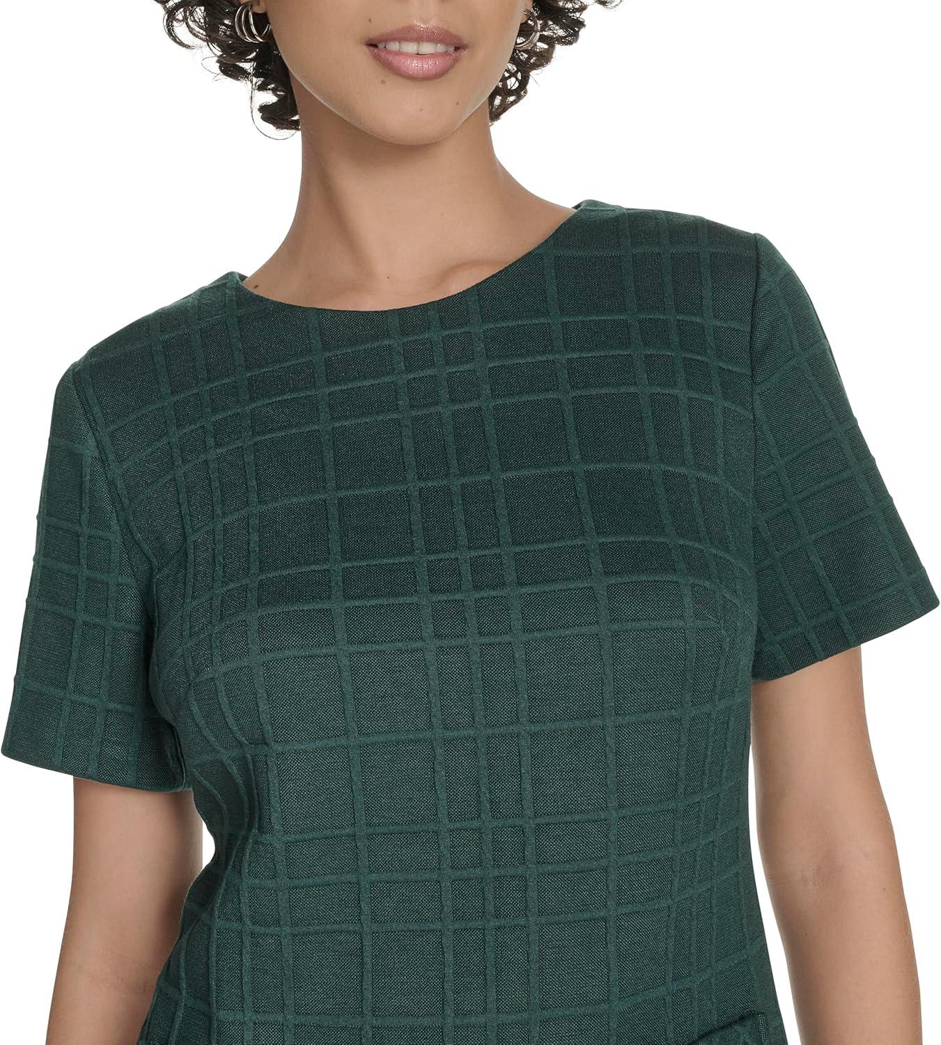imageTommy Hilfiger Womens Short Sleeve Jewel Neck Novelty Button Mini Shift DressCypress