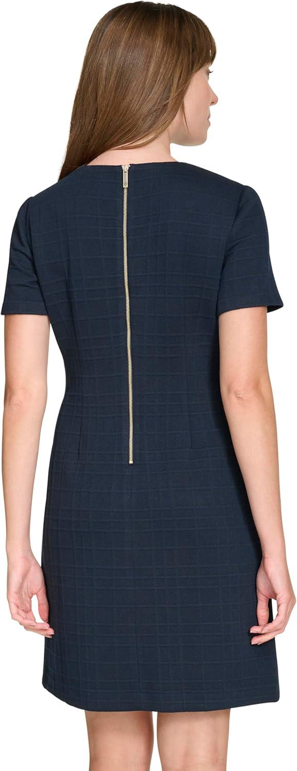imageTommy Hilfiger Womens Short Sleeve Jewel Neck Novelty Button Mini Shift DressSky Captain Blue