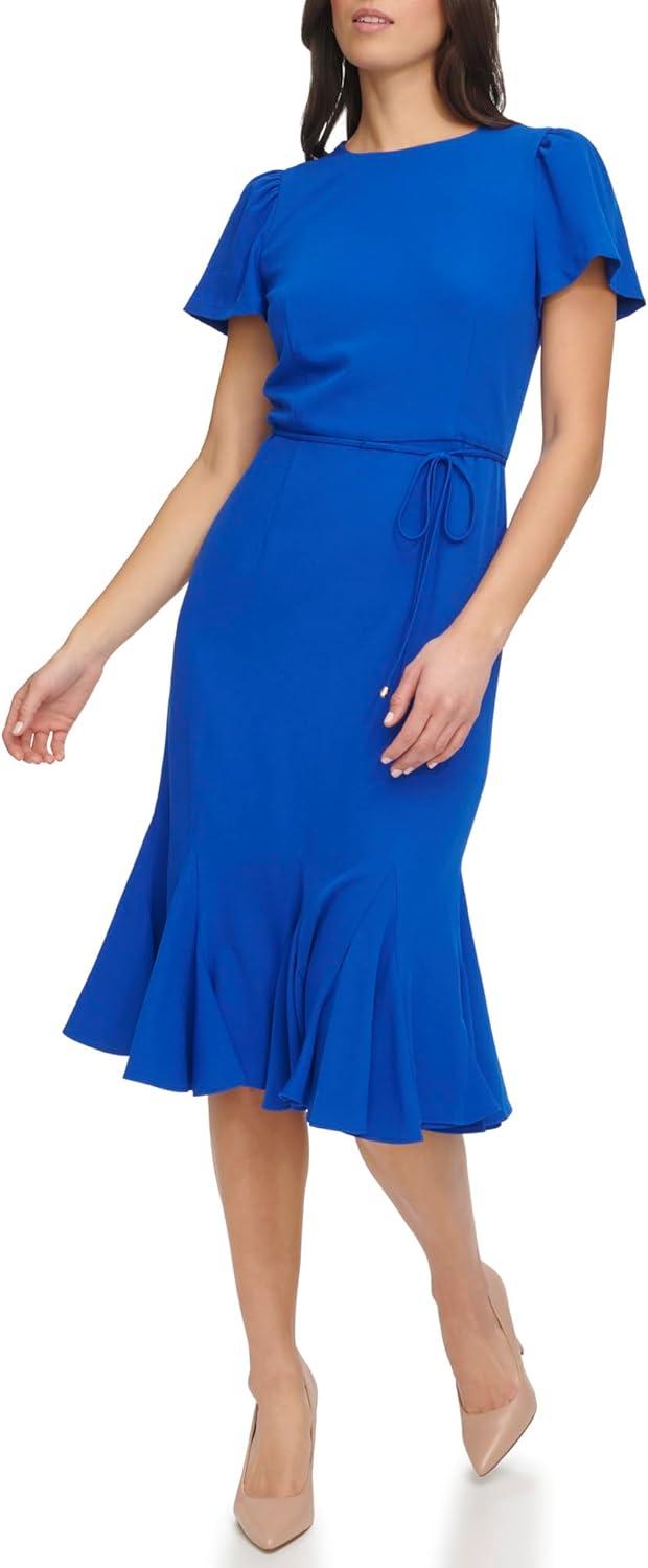 imageTommy Hilfiger Womens Short Sleeve Pleated Hem Rope Belt Midi DressJolly Green