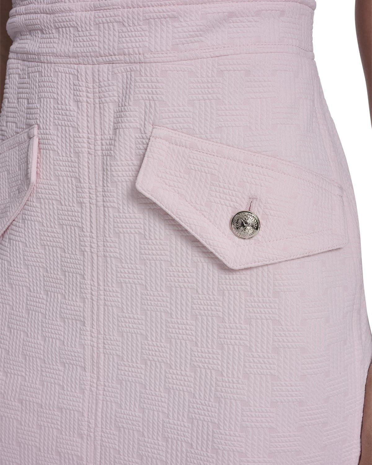 imageTommy Hilfiger Womens Short Sleeve Round Neck Novelty Button Tweed Mini Sheath DressBallerina Pink