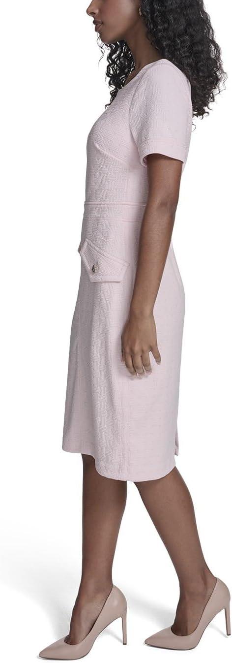 imageTommy Hilfiger Womens Short Sleeve Round Neck Novelty Button Tweed Mini Sheath DressBallerina Pink