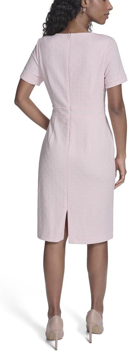 imageTommy Hilfiger Womens Short Sleeve Round Neck Novelty Button Tweed Mini Sheath DressBallerina Pink