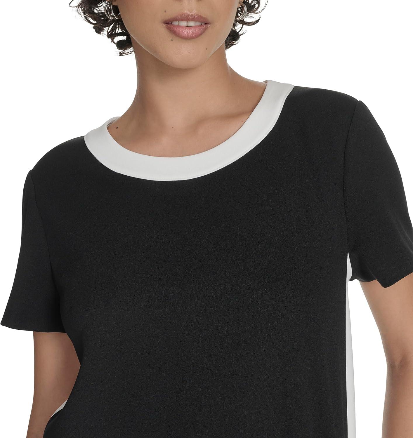 imageTommy Hilfiger Womens Short Sleeve Scuba Crepe Shift DressBlackIvory