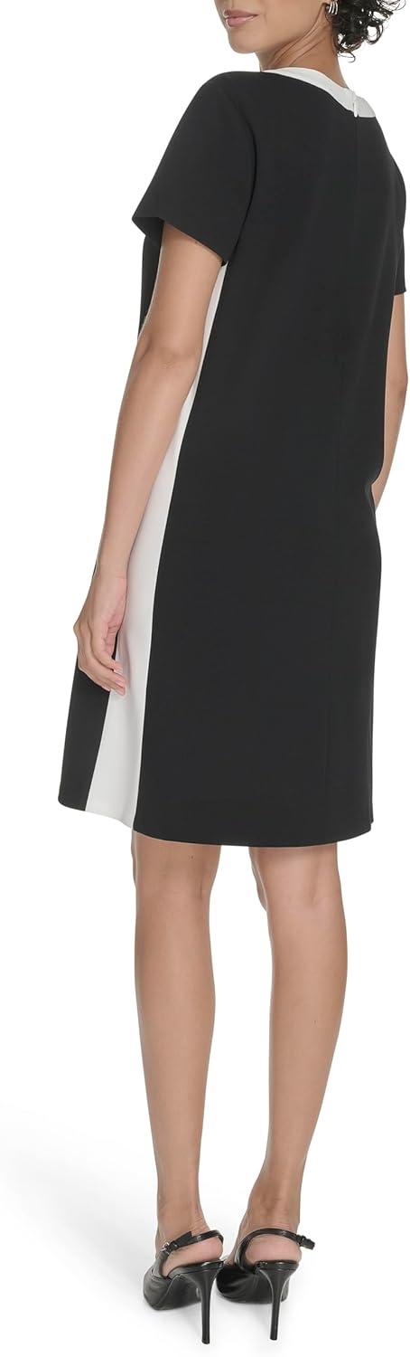 imageTommy Hilfiger Womens Short Sleeve Scuba Crepe Shift DressBlackIvory