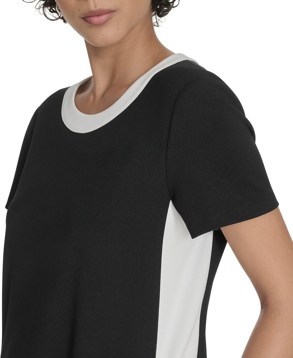 imageTommy Hilfiger Womens Short Sleeve Scuba Crepe Shift DressBlackIvory