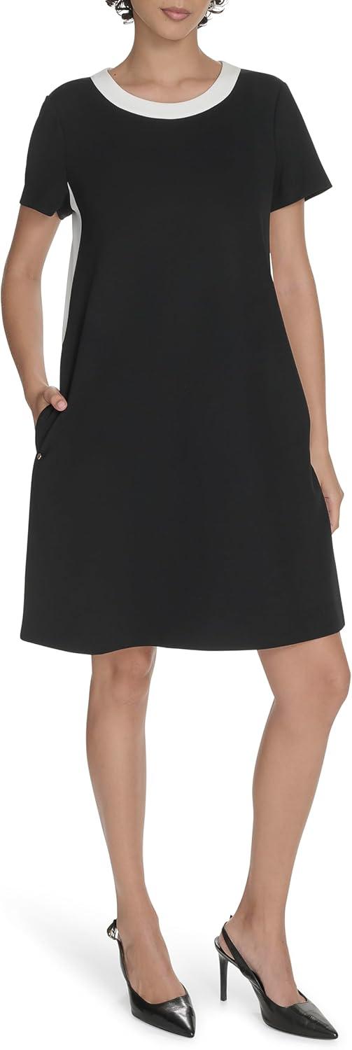 imageTommy Hilfiger Womens Short Sleeve Scuba Crepe Shift DressBlackIvory