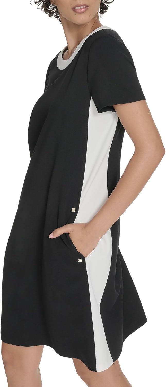 imageTommy Hilfiger Womens Short Sleeve Scuba Crepe Shift DressBlackIvory