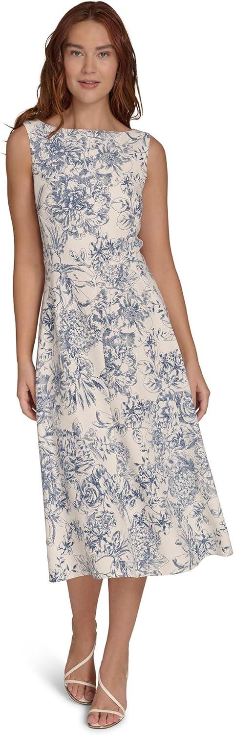 imageTommy Hilfiger Womens Sleeveless Boat Neck Fit amp Flare Midi DressIvorySodalite