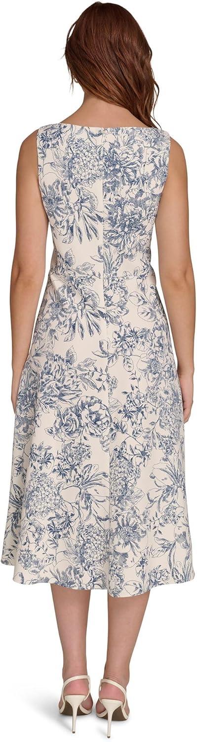 imageTommy Hilfiger Womens Sleeveless Boat Neck Fit amp Flare Midi DressIvorySodalite