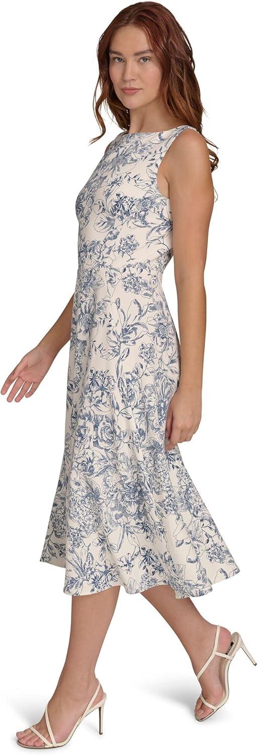 imageTommy Hilfiger Womens Sleeveless Boat Neck Fit amp Flare Midi DressIvorySodalite