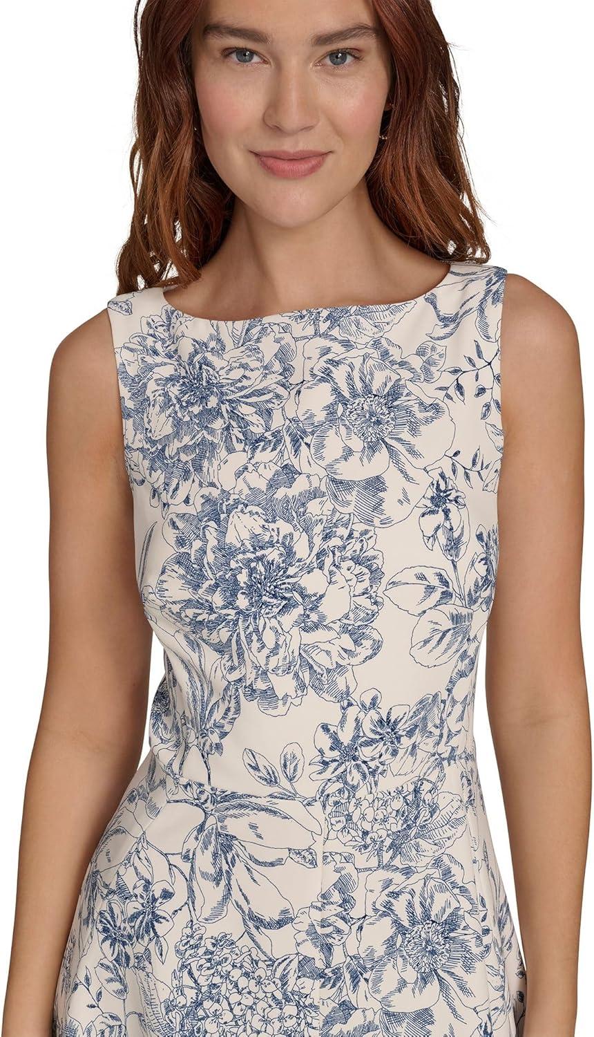 imageTommy Hilfiger Womens Sleeveless Boat Neck Fit amp Flare Midi DressIvorySodalite