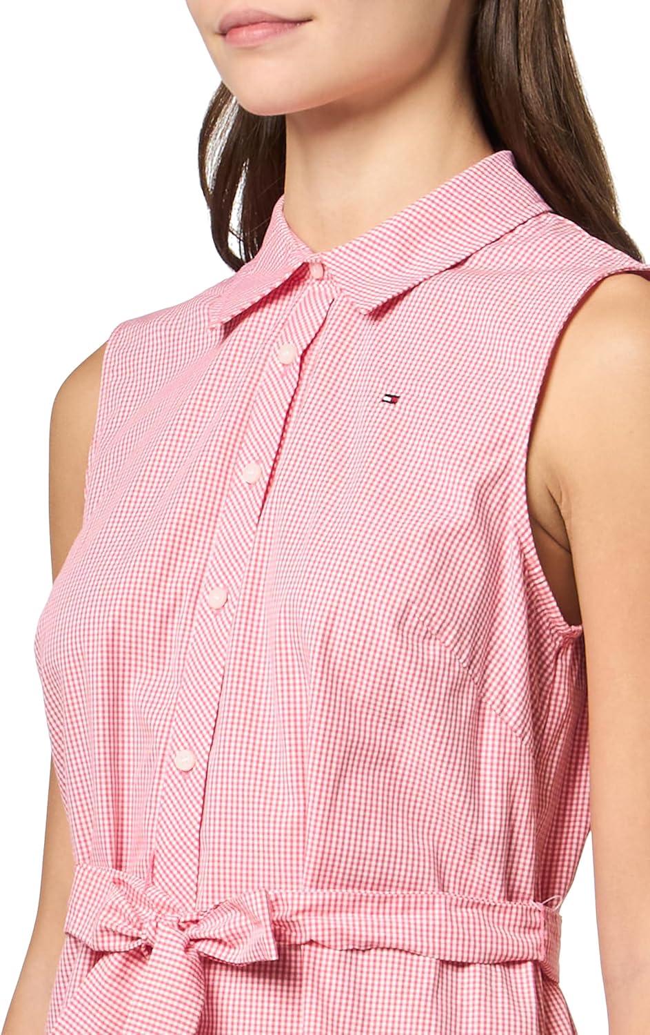 imageTommy Hilfiger Womens Sleeveless Collared Button Front Tie Waist Mini Shirt DressRosetteBright White