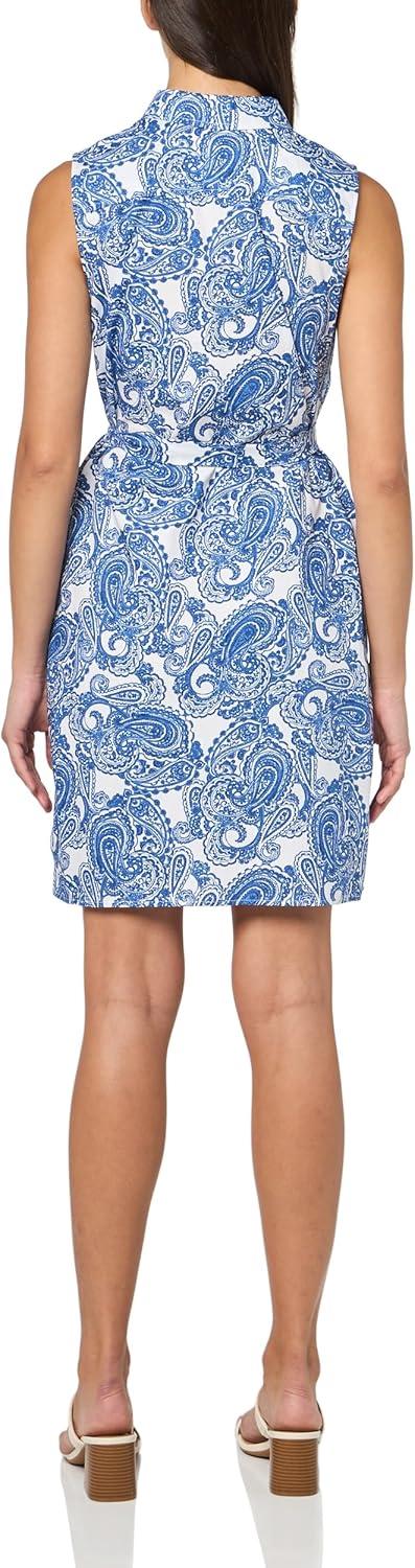 imageTommy Hilfiger Womens Sleeveless Collared Button Front Tie Waist Mini Shirt DressWhiteFrench Blue