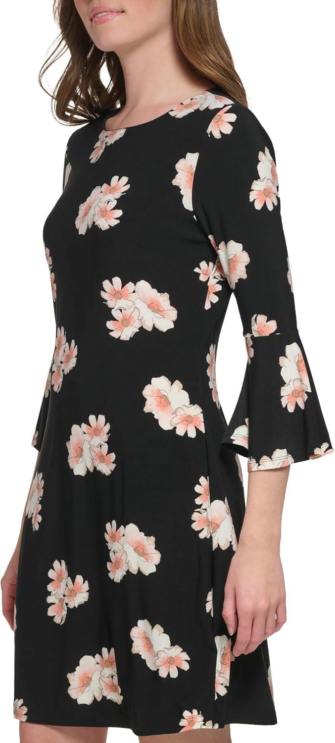 imageTommy Hilfiger Womens Sleeveless Crew Neck Floral Print Jersey Shift DressBlackPink Coral