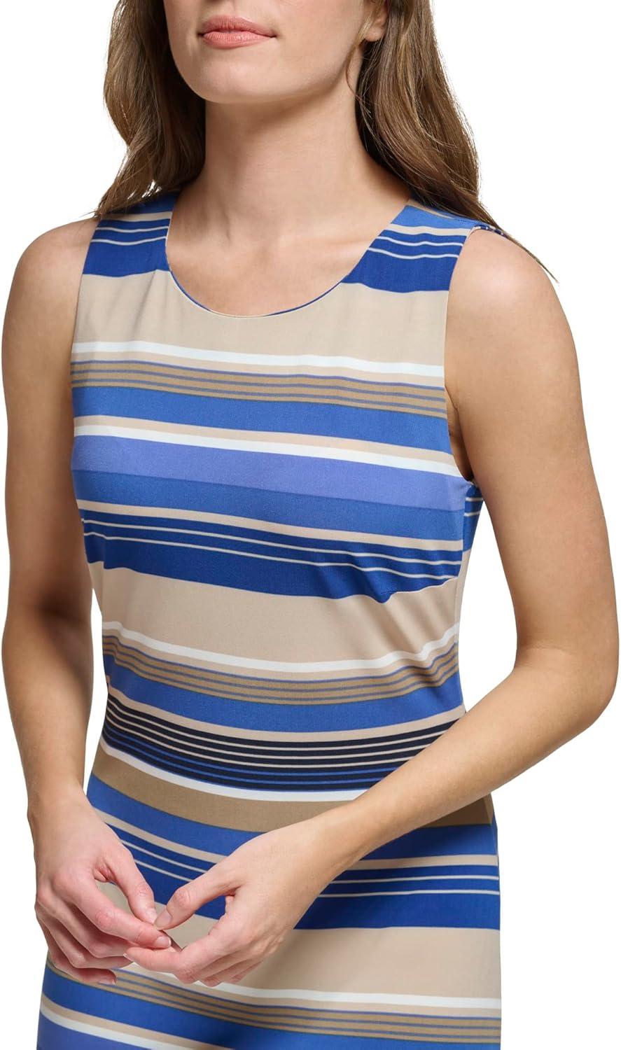 imageTommy Hilfiger Womens Sleeveless Crew Neck Floral Print Jersey Shift DressCarmen Rose Multi