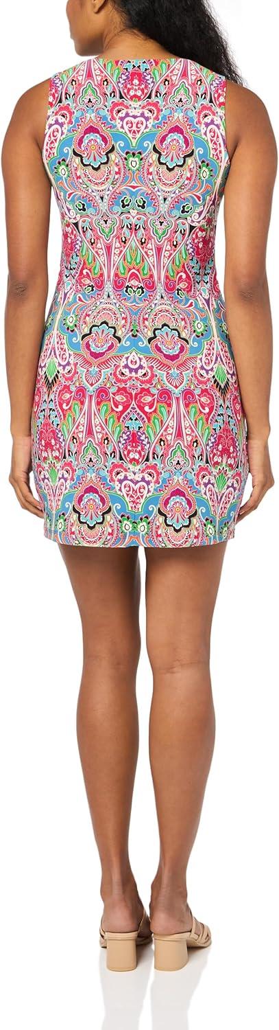 imageTommy Hilfiger Womens Sleeveless Crew Neck Floral Print Jersey Shift DressDragonfruit Multi