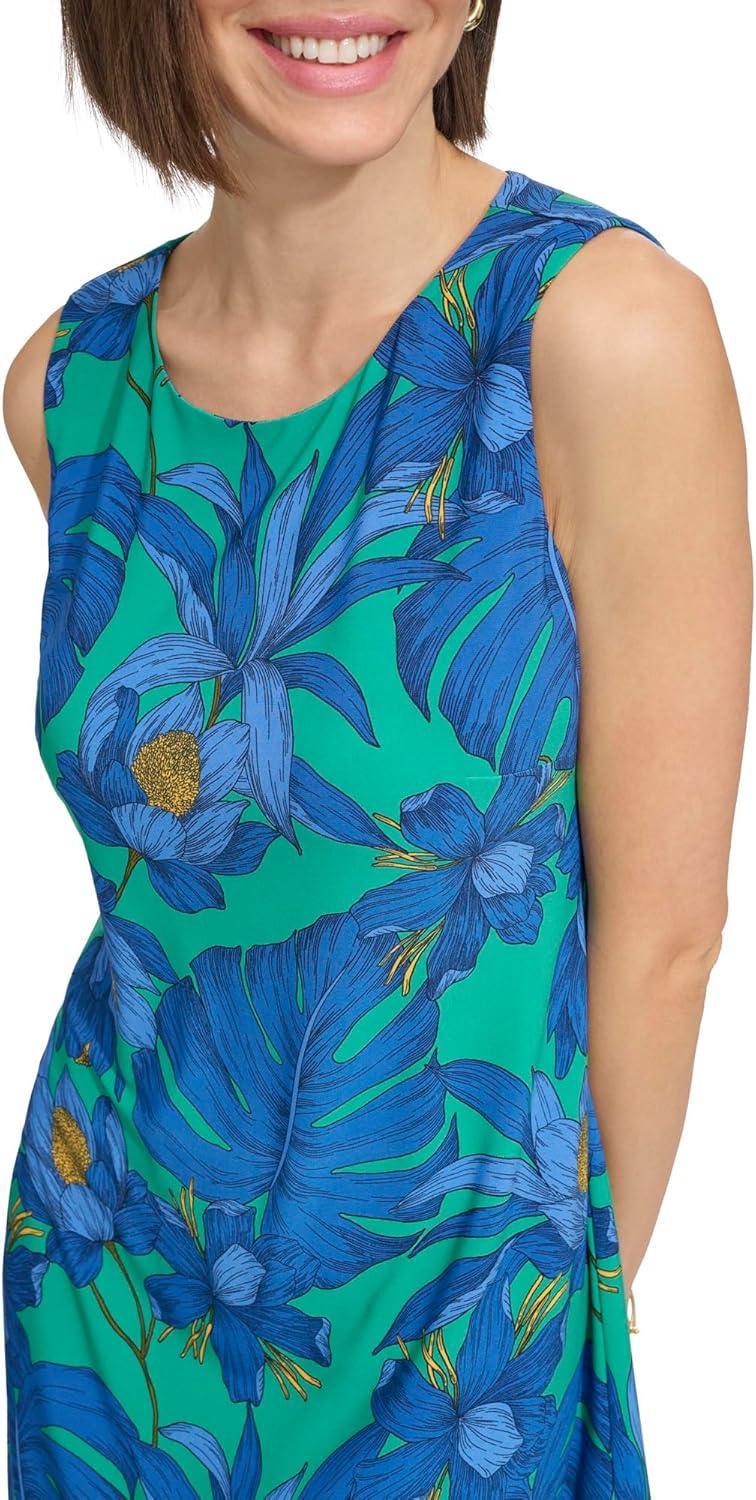 imageTommy Hilfiger Womens Sleeveless Crew Neck Floral Print Jersey Shift DressParakeet Combo