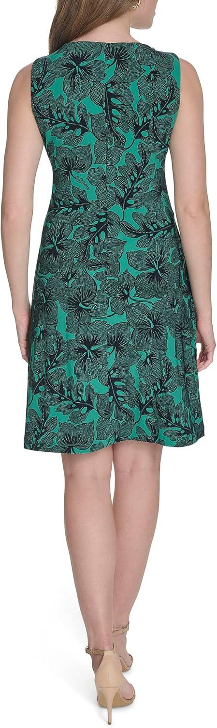 imageTommy Hilfiger Womens Sleeveless Crew Neck Floral Print Jersey Shift DressParchmentSky Captain