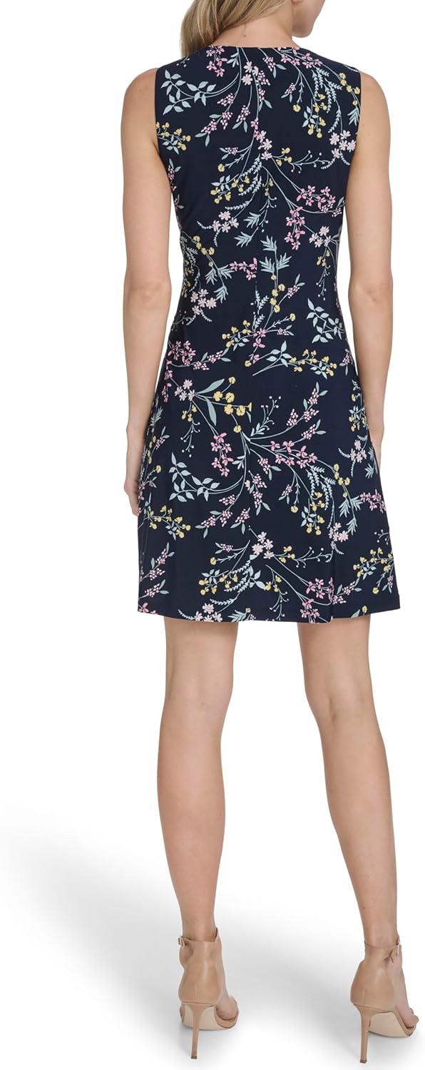 imageTommy Hilfiger Womens Sleeveless Crew Neck Floral Print Jersey Shift DressSky Captain Ballerina Pink