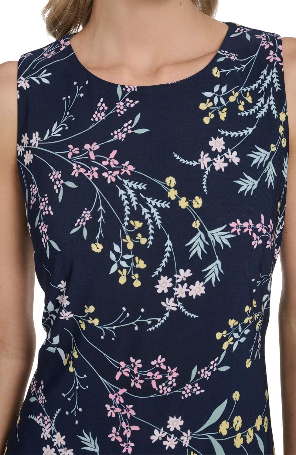 imageTommy Hilfiger Womens Sleeveless Crew Neck Floral Print Jersey Shift DressSky CaptainBallerina Pink