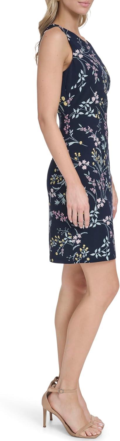 imageTommy Hilfiger Womens Sleeveless Crew Neck Floral Print Jersey Shift DressSky CaptainBallerina Pink