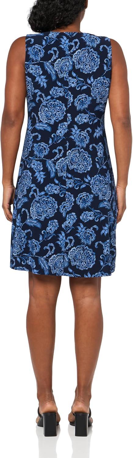 imageTommy Hilfiger Womens Sleeveless Crew Neck Floral Print Jersey Shift DressSky CaptainBlue
