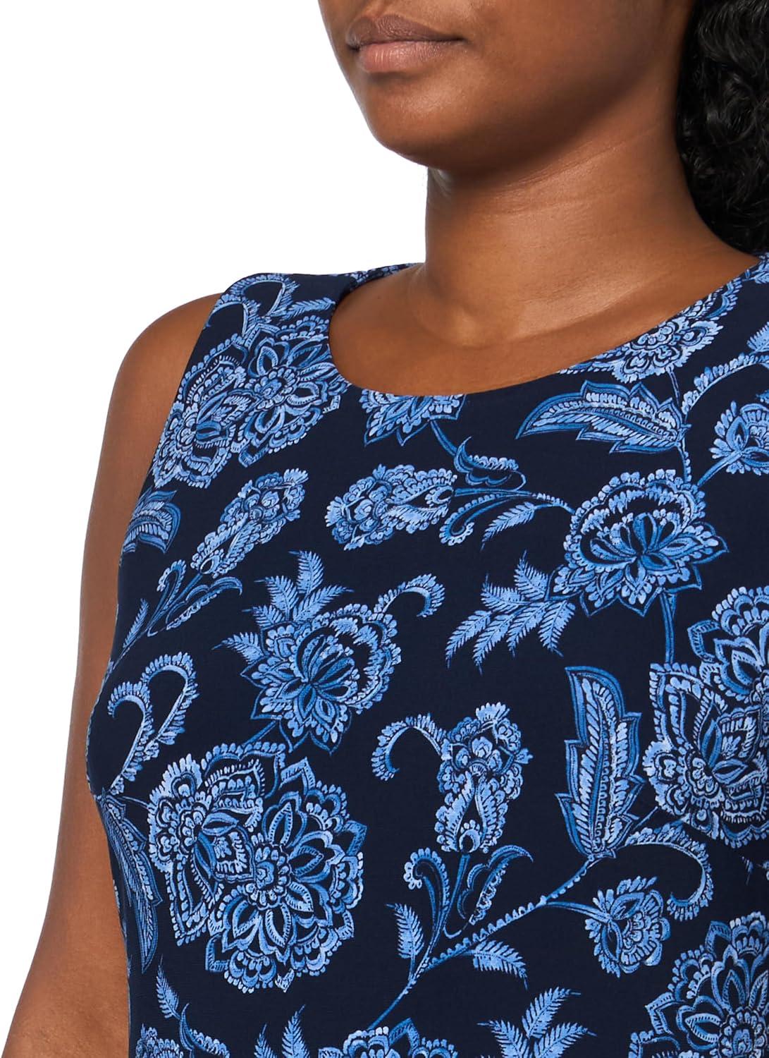 imageTommy Hilfiger Womens Sleeveless Crew Neck Floral Print Jersey Shift DressSky CaptainBlue