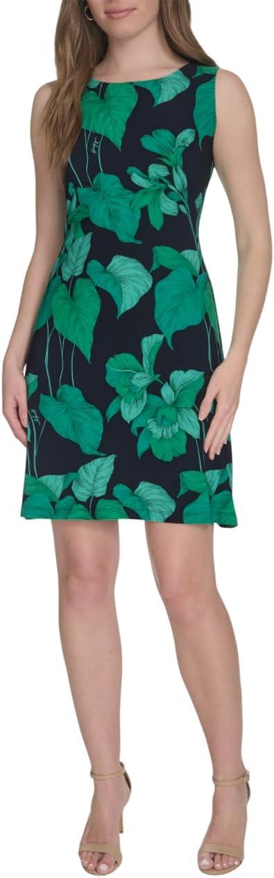 imageTommy Hilfiger Womens Sleeveless Crew Neck Floral Print Jersey Shift DressSky CaptainMulti