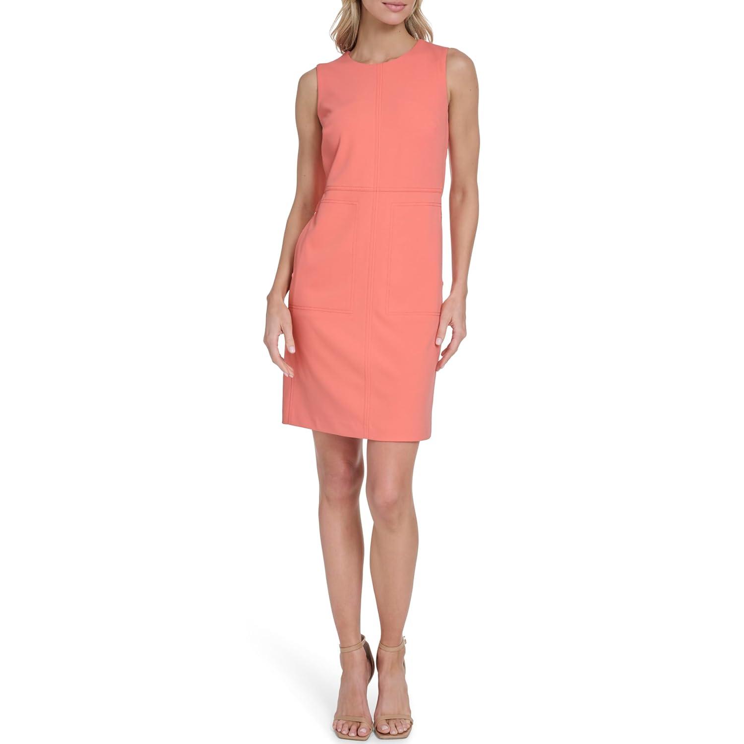 imageTommy Hilfiger Womens Sleeveless Crew Neck Scuba Crepe Sheath Mini DressBloom